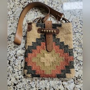Mcfadin Two Bar West Western Canvas And Leather Crossbody Bag Purse